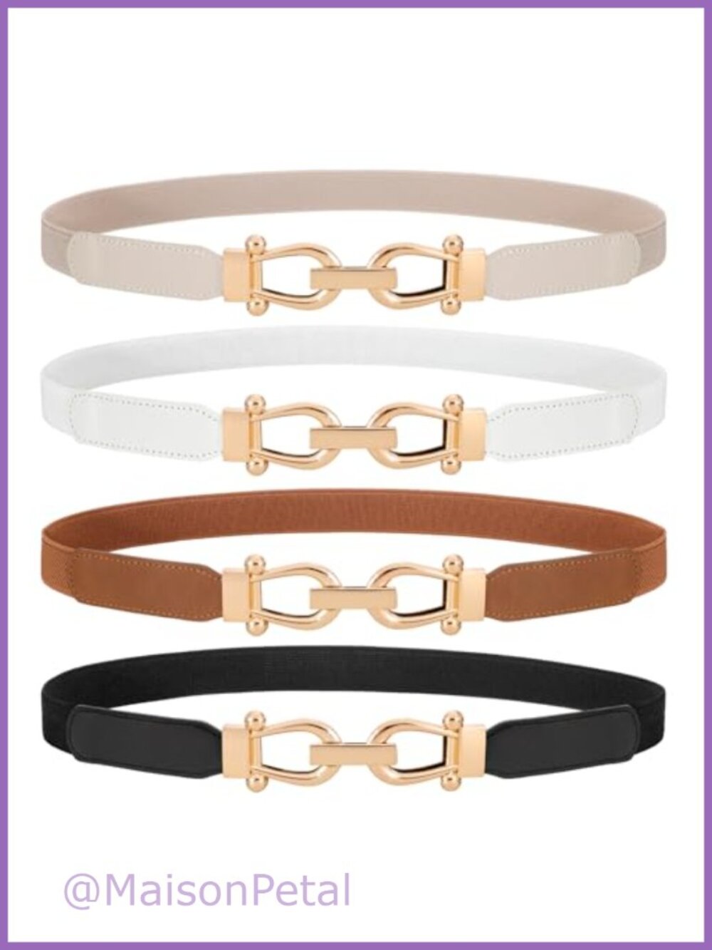 4 Pack Women's Skinny Elastic Waist Belt Gold Buckle Stretchy Thin Belt for